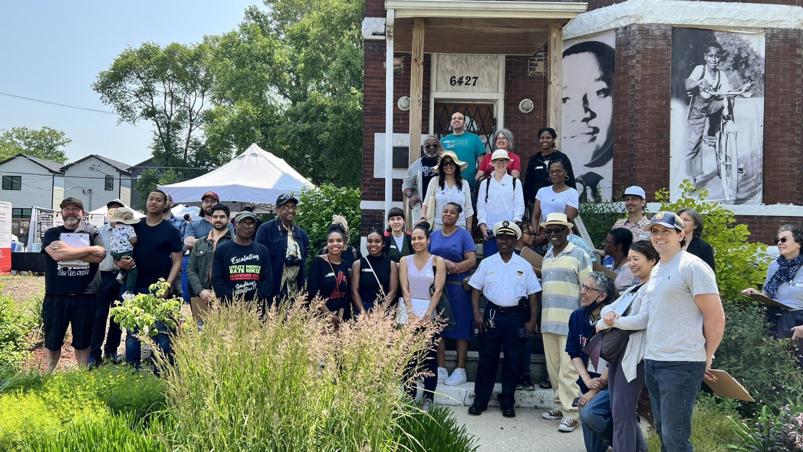 Blacks in Green and Delta Institute with Woodlawn residents and other partners celebrating Juneteenth 2023 in front of the Emmett and Mamie Till-Mobley House Museum