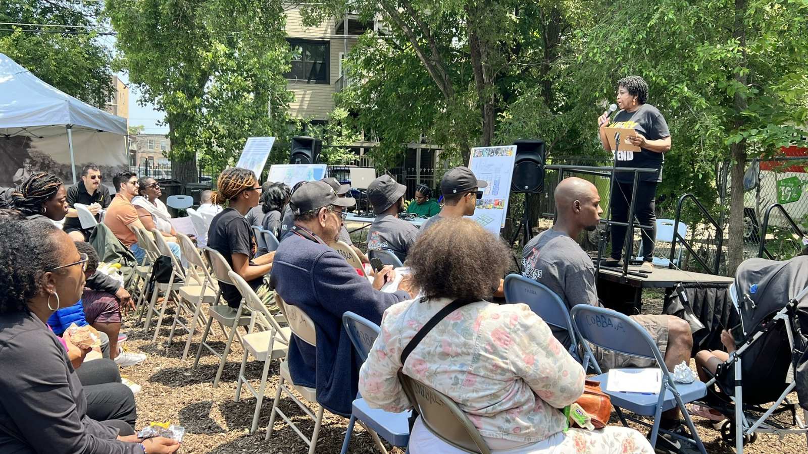 "Blacks in Green Founder/CEO Naomi Davis welcomes the crowd at Juneteenth Celebration" / Photo courtesy of Blacks in Green