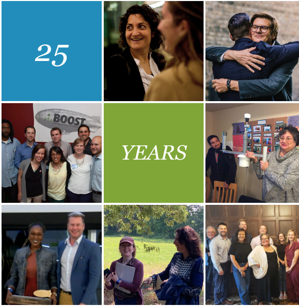 Collage of photos with text reading "25 Years"