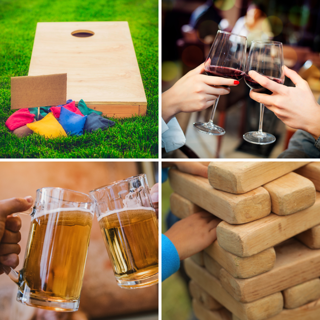 Outdoor games and drinks collage