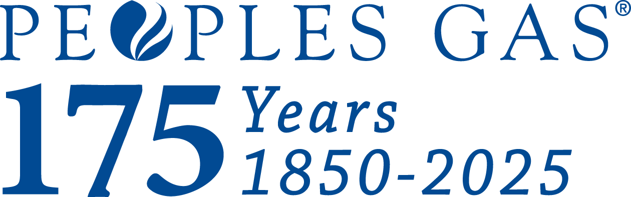 Logo reads "Peoples Gas 175 Years: 1850-2025"