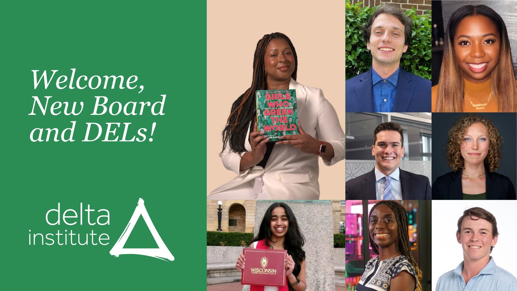 Welcome, New Board and DELs! Collage of new board and DELs for 2025-2026 term