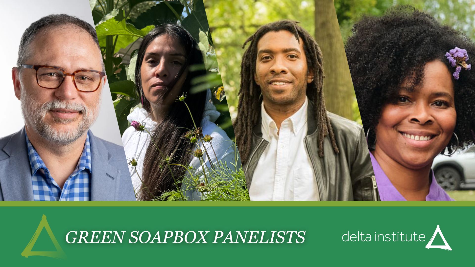 Green Soapbox Panelists Rodger Cooley, Valentine Espinoza, Mike Harrington, and Jennifer Stewart