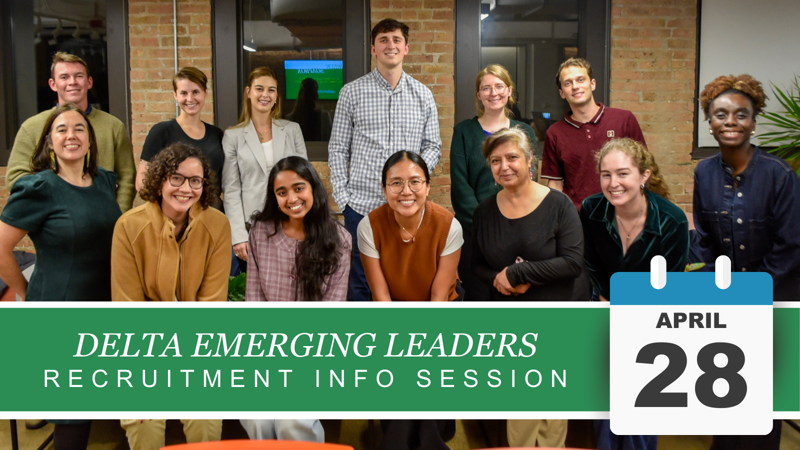 Promotional graphic for Delta Emerging Leaders Recruitment Info Session on April 28